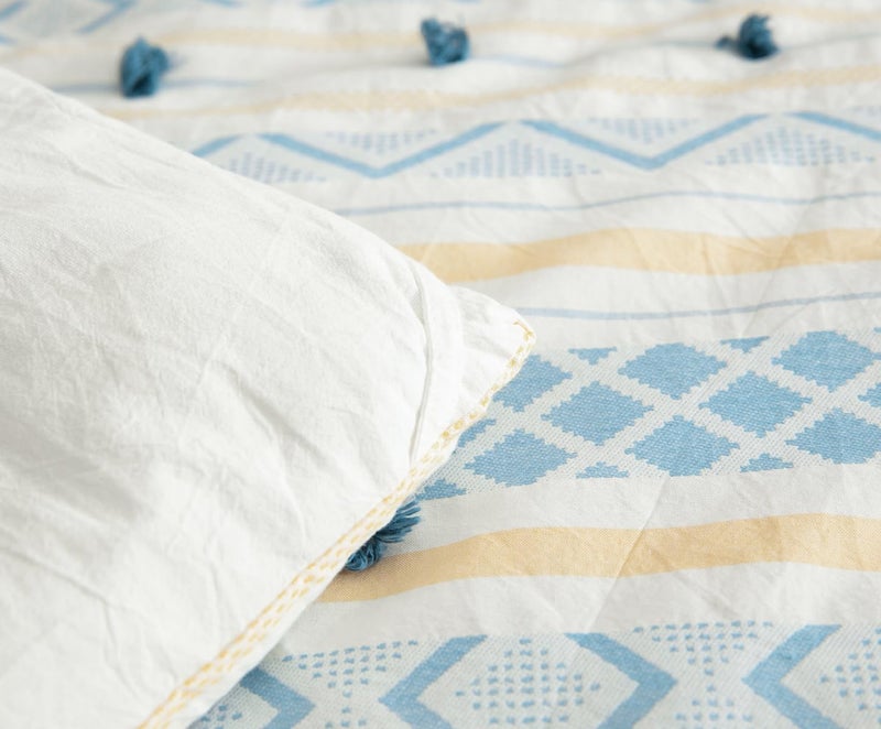 SLEEPBELLA Comforter Queen Size, 600 Thread Count Cotton White and Navy Striped Patchwork Reversible Pattern Reversible Blue Comforter Set,Down Alternative Bedding Set 3Pcs (Queen, Blue Patchwork) - Image 5